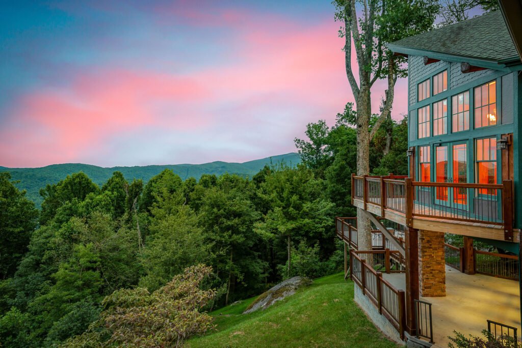 Resort deck overlooking mountain views