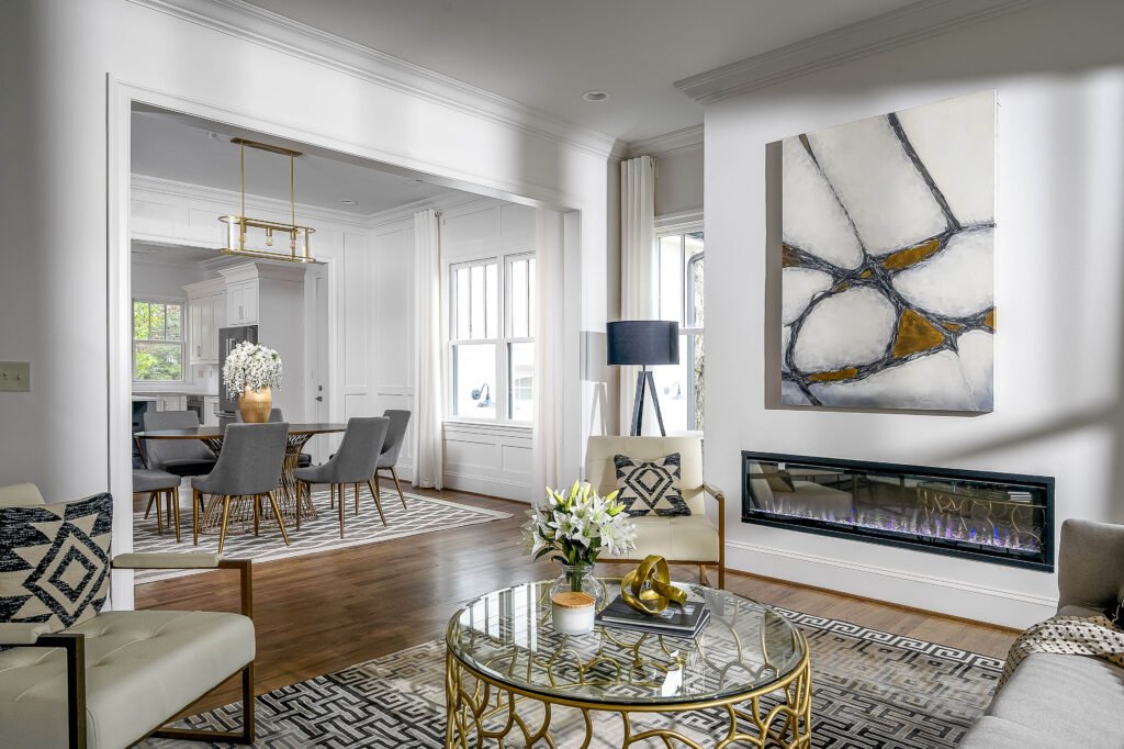Living room opening through to the dining area and kitchen